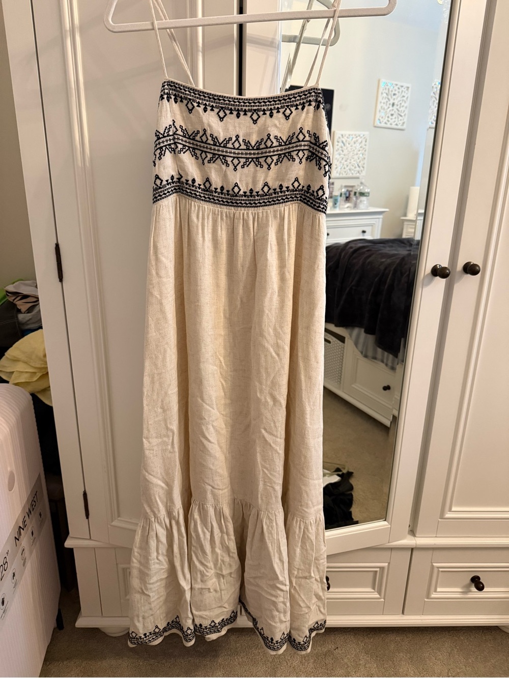 saltwater LUXE Cream Maxi Skirt with Black Embroidered Waist and Hem Detailing